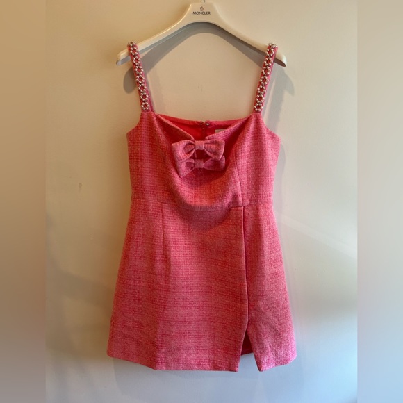 Self Portraits Pink Boucle Bow Mini Dress - Picture 3 of 5